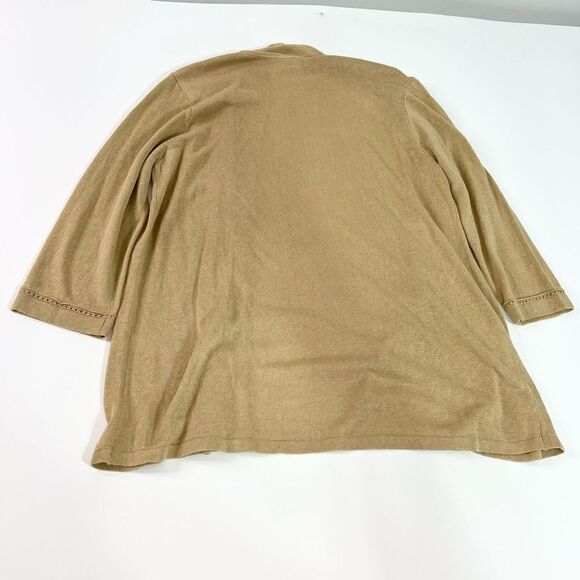 J Jill Cardigan Sweater Linen Women Large Tan Oatmeal Long 3/4 Sleeve - Picture 6 of 7
